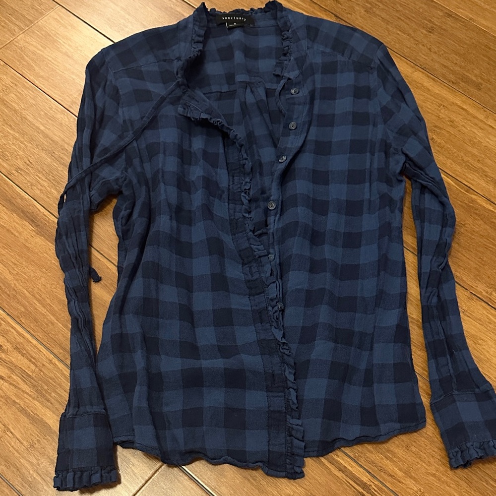 Sanctuary Navy Plaid Button Down Shirt